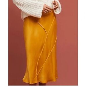 Anthro Saturday Sunday Mustard Yellow Midi Skirt Sz Lg